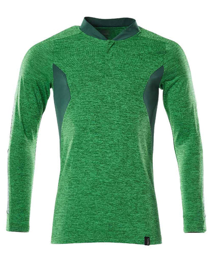 Grass Green Coloured Mascot Workwear Mens Accelerate Long Sleeved Polo Shirt on white background 