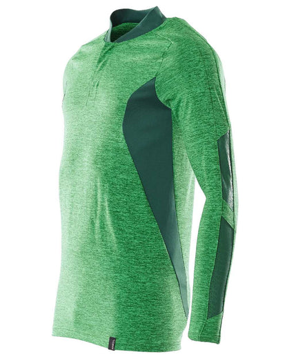 Grass Green Coloured Mascot Workwear Mens Accelerate Long Sleeved Polo Shirt on white background 