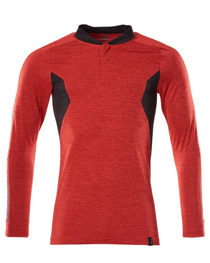 Traffic Red Black Coloured Mascot Workwear Mens Accelerate Long Sleeved Polo Shirt on white background 