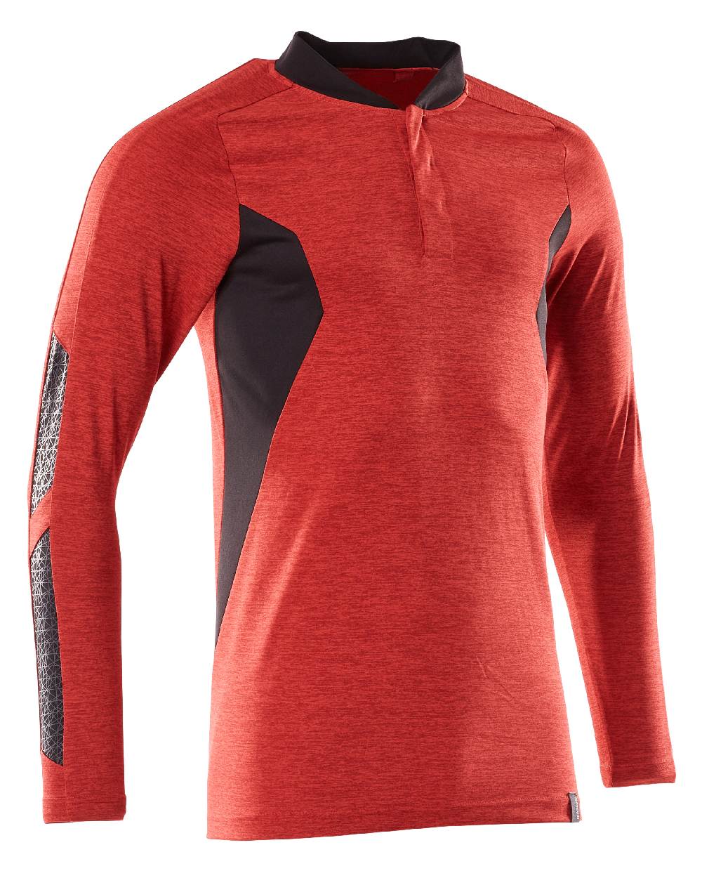 Traffic Red Black Coloured Mascot Workwear Mens Accelerate Long Sleeved Polo Shirt on white background 