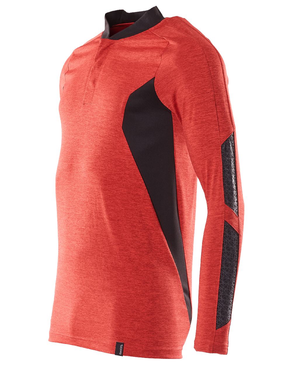Traffic Red Black Coloured Mascot Workwear Mens Accelerate Long Sleeved Polo Shirt on white background 
