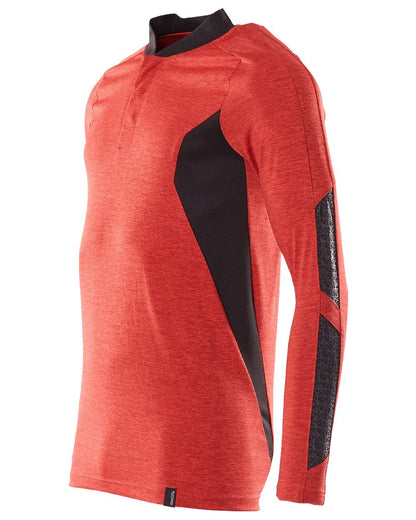Traffic Red Black Coloured Mascot Workwear Mens Accelerate Long Sleeved Polo Shirt on white background 
