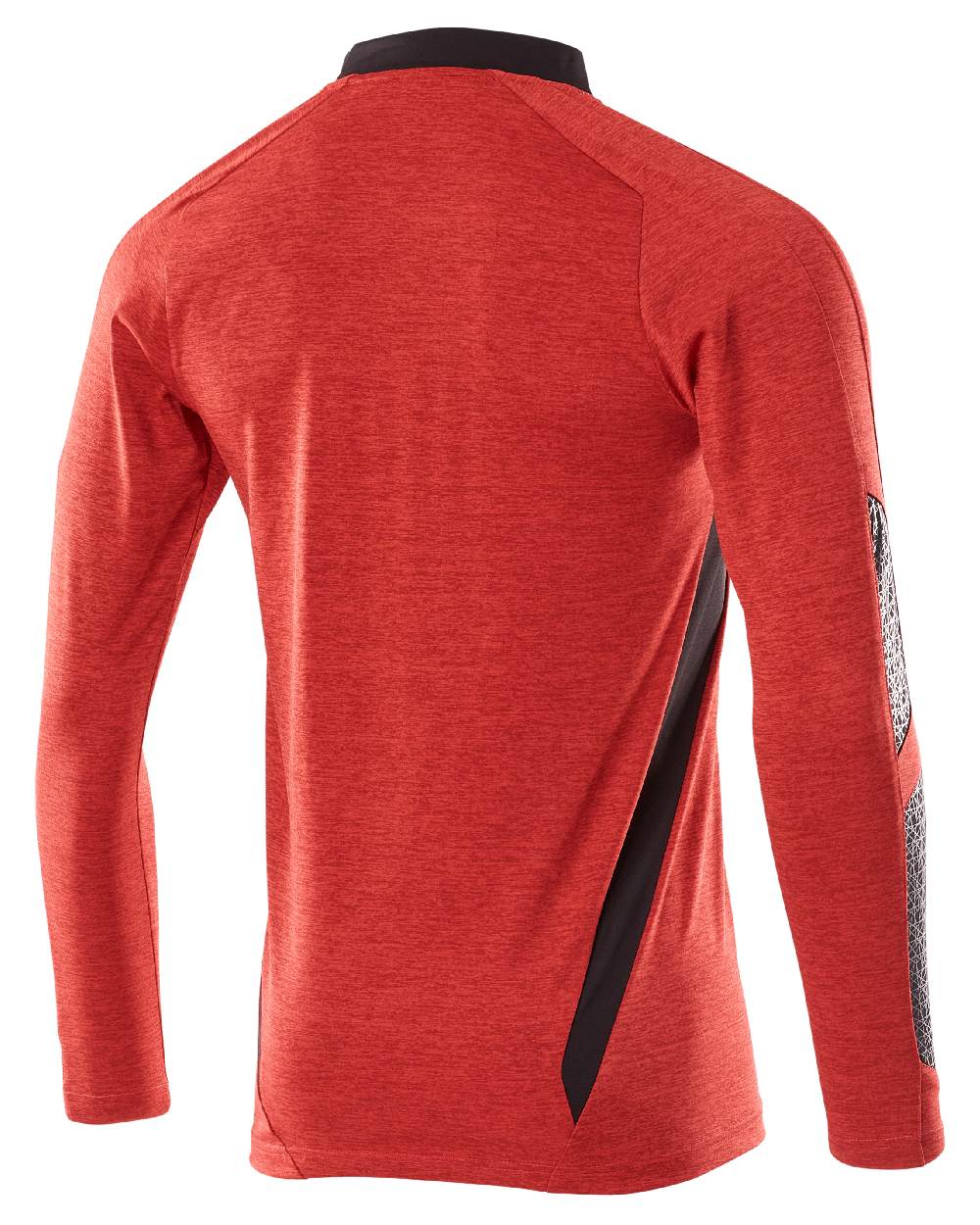 Traffic Red Black Coloured Mascot Workwear Mens Accelerate Long Sleeved Polo Shirt on white background 