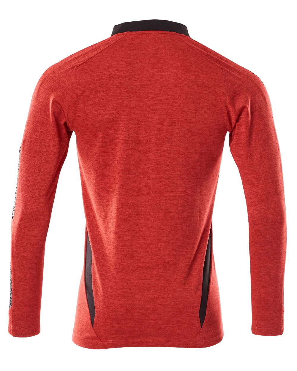 Traffic Red Black Coloured Mascot Workwear Mens Accelerate Long Sleeved Polo Shirt on white background 