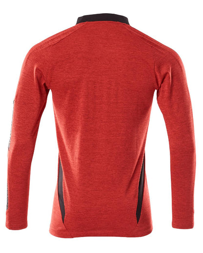 Traffic Red Black Coloured Mascot Workwear Mens Accelerate Long Sleeved Polo Shirt on white background 
