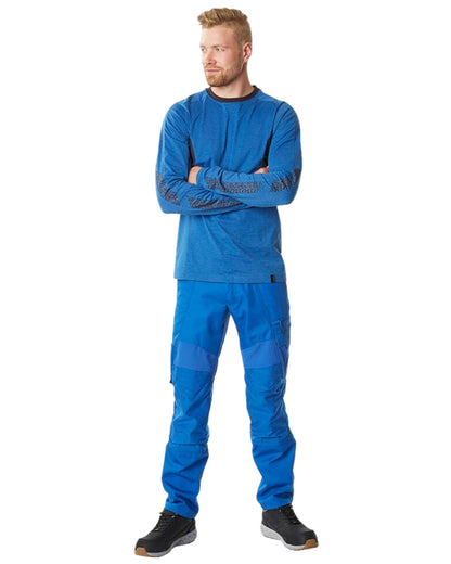 Azure Blue Dark Navy Coloured Mascot Workwear Mens Accelerate Long Sleeved T-Shirt on white background 