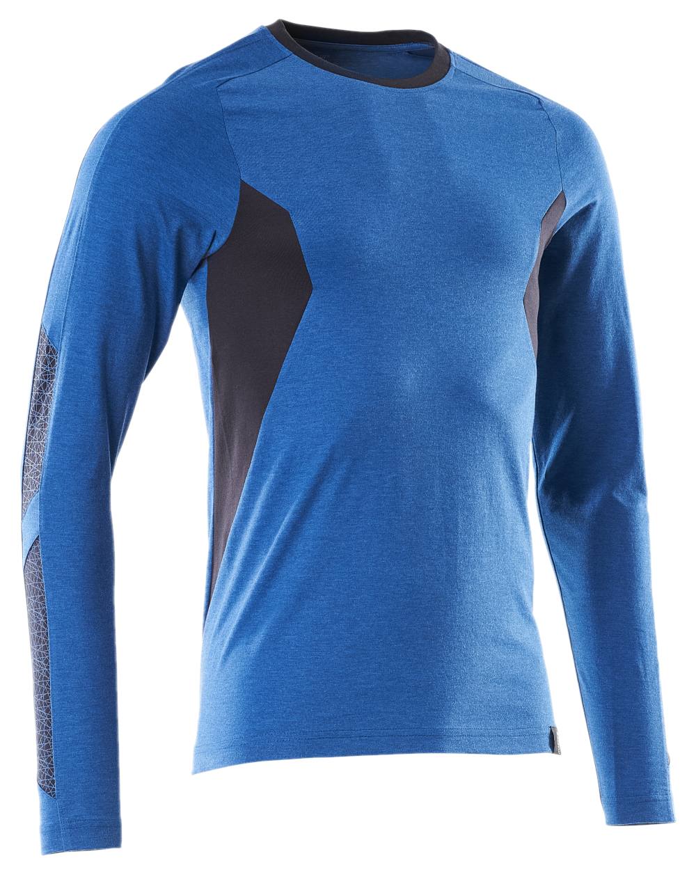 Azure Blue Dark Navy Coloured Mascot Workwear Mens Accelerate Long Sleeved T-Shirt on white background 