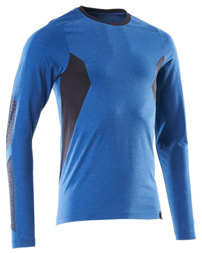 Azure Blue Dark Navy Coloured Mascot Workwear Mens Accelerate Long Sleeved T-Shirt on white background 