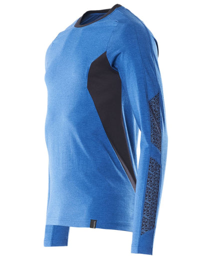 Azure Blue Dark Navy Coloured Mascot Workwear Mens Accelerate Long Sleeved T-Shirt on white background 