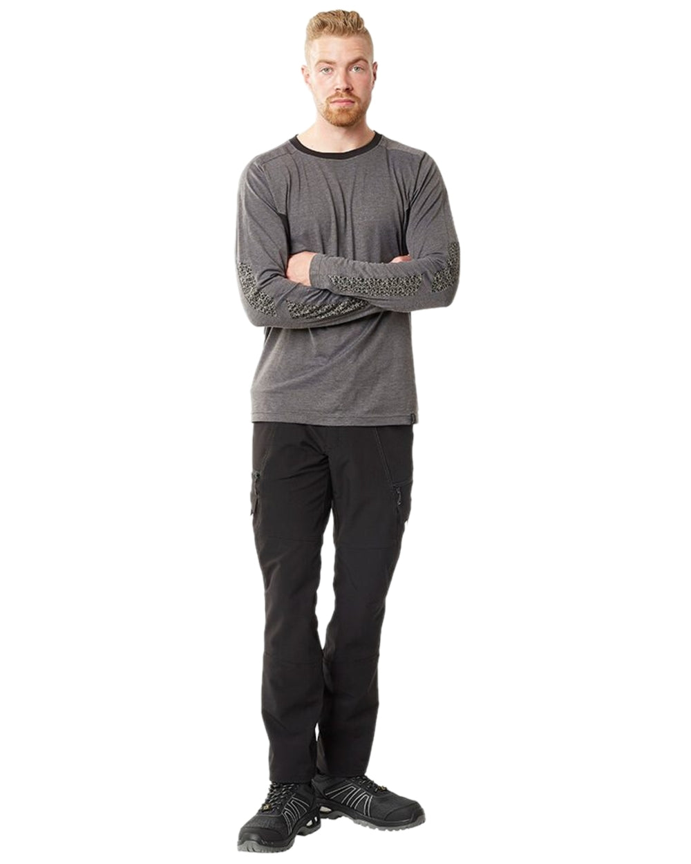 Dark Anthracite Black Coloured Mascot Workwear Mens Accelerate Long Sleeved T-Shirt on white background 
