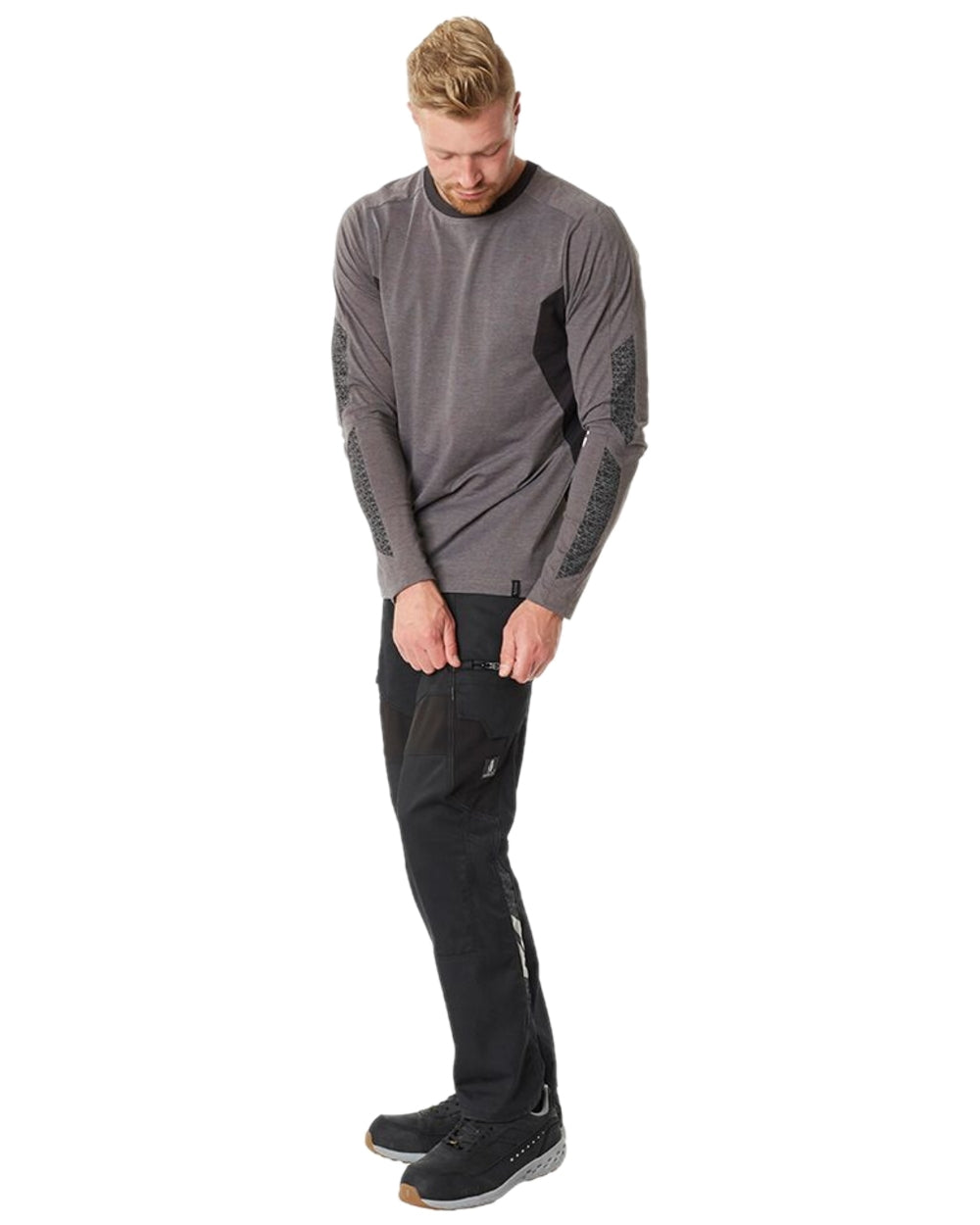Dark Anthracite Black Coloured Mascot Workwear Mens Accelerate Long Sleeved T-Shirt on white background 