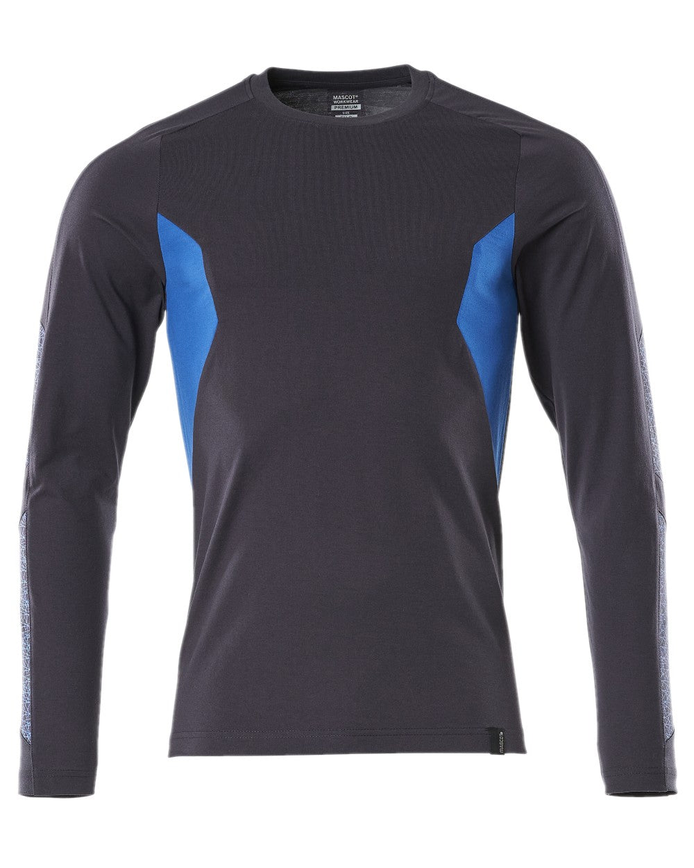 Dark Navy Azure Blue Coloured Mascot Workwear Mens Accelerate Long Sleeved T-Shirt on white background 