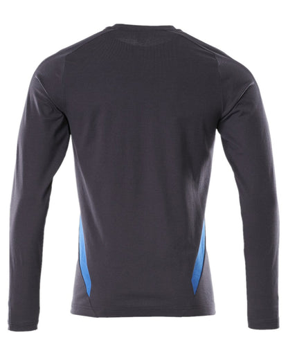 Dark Navy Azure Blue Coloured Mascot Workwear Mens Accelerate Long Sleeved T-Shirt on white background 