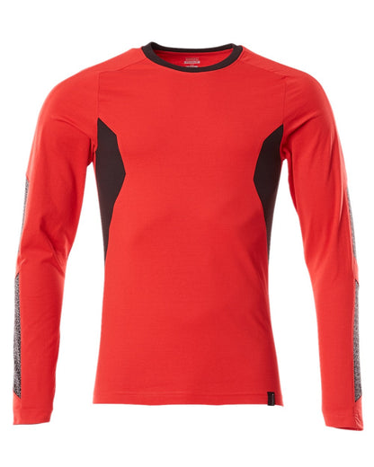 Traffic Red Black Coloured Mascot Workwear Mens Accelerate Long Sleeved T-Shirt on white background 