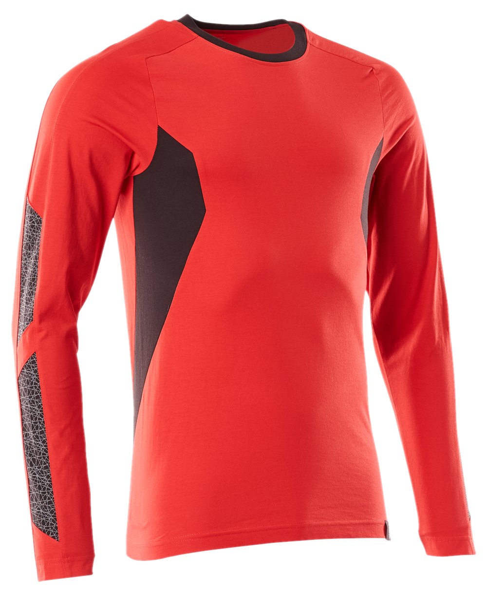 Traffic Red Black Coloured Mascot Workwear Mens Accelerate Long Sleeved T-Shirt on white background 