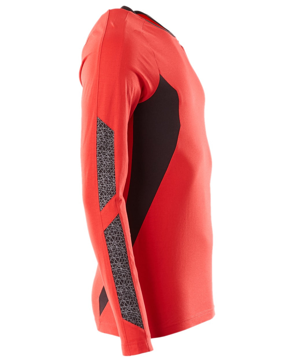 Traffic Red Black Coloured Mascot Workwear Mens Accelerate Long Sleeved T-Shirt on white background 