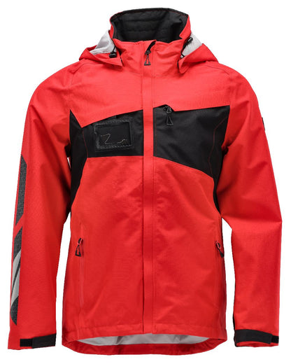 Traffic Red Black Coloured Mascot Workwear Mens Accelerate Outer Shell Jacket on white background 