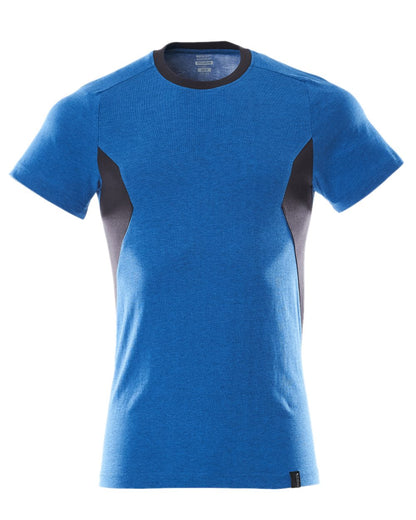 Azure Blue Dark Navy Coloured Mascot Workwear Mens Accelerate Round Neck T-Shirt on white background 