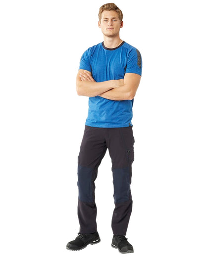 Azure Blue Dark Navy Coloured Mascot Workwear Mens Accelerate Round Neck T-Shirt on white background 