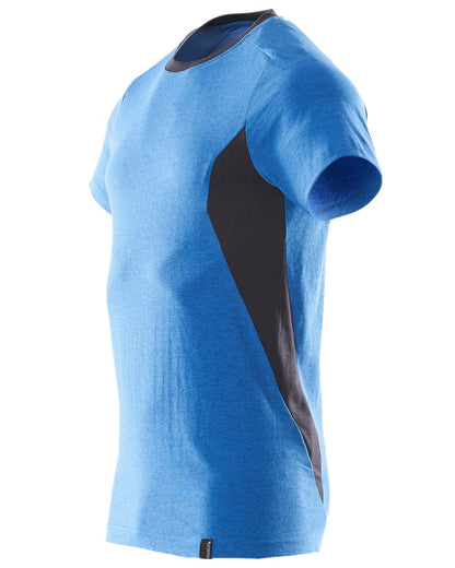 Azure Blue Dark Navy Coloured Mascot Workwear Mens Accelerate Round Neck T-Shirt on white background 