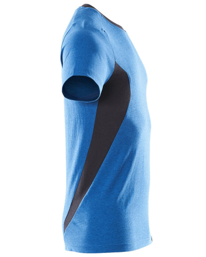 Azure Blue Dark Navy Coloured Mascot Workwear Mens Accelerate Round Neck T-Shirt on white background 