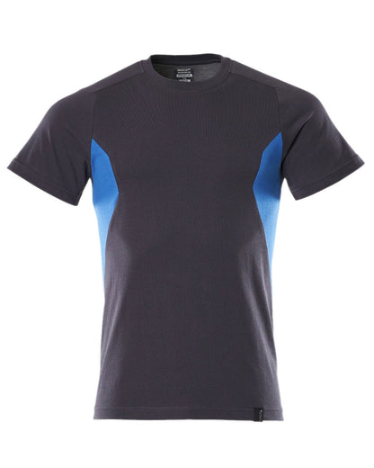 Dark Navy Azure Blue Coloured Mascot Workwear Mens Accelerate Round Neck T-Shirt on white background 