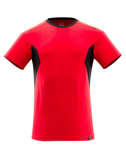 Traffic Red Black Coloured Mascot Workwear Mens Accelerate Round Neck T-Shirt on white background 