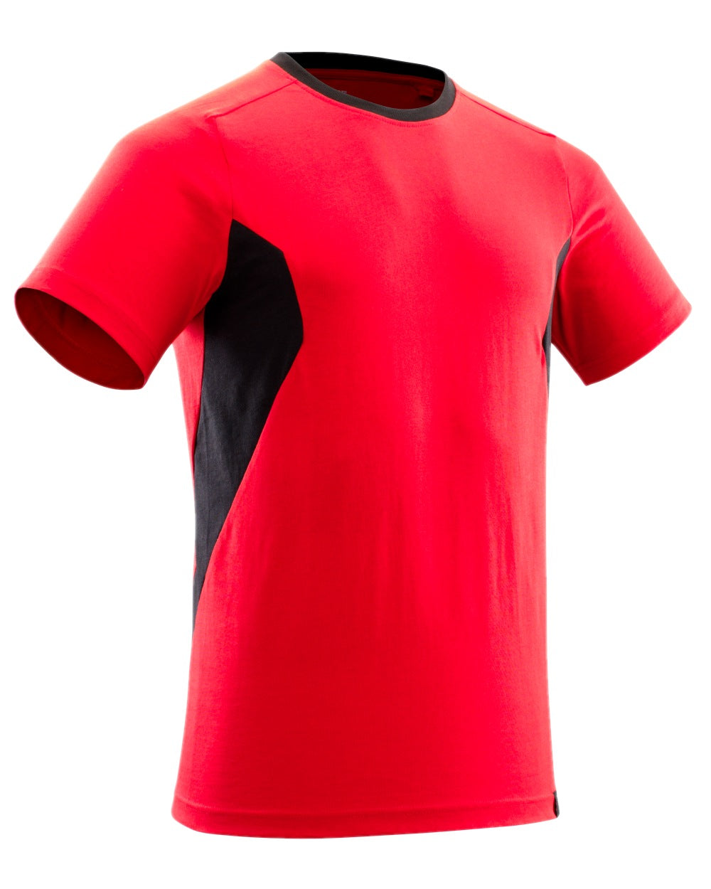 Traffic Red Black Coloured Mascot Workwear Mens Accelerate Round Neck T-Shirt on white background 