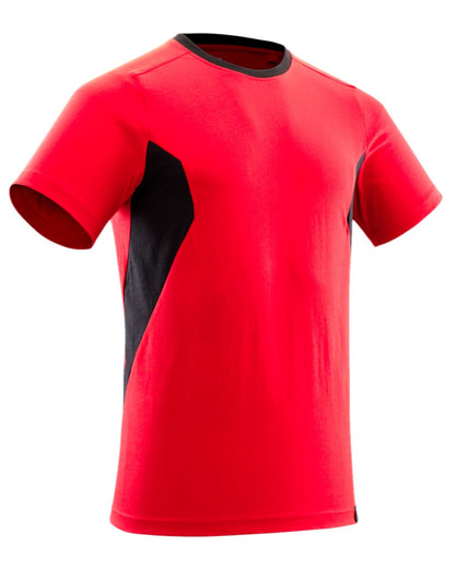 Traffic Red Black Coloured Mascot Workwear Mens Accelerate Round Neck T-Shirt on white background 