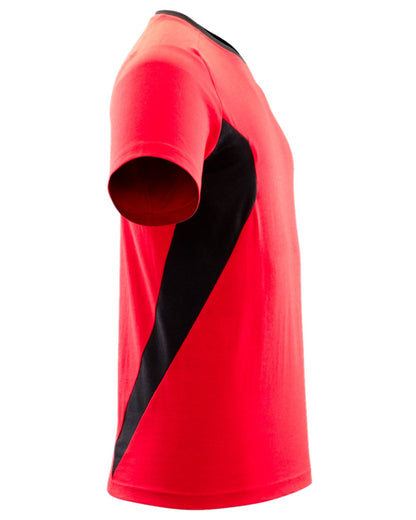 Traffic Red Black Coloured Mascot Workwear Mens Accelerate Round Neck T-Shirt on white background 
