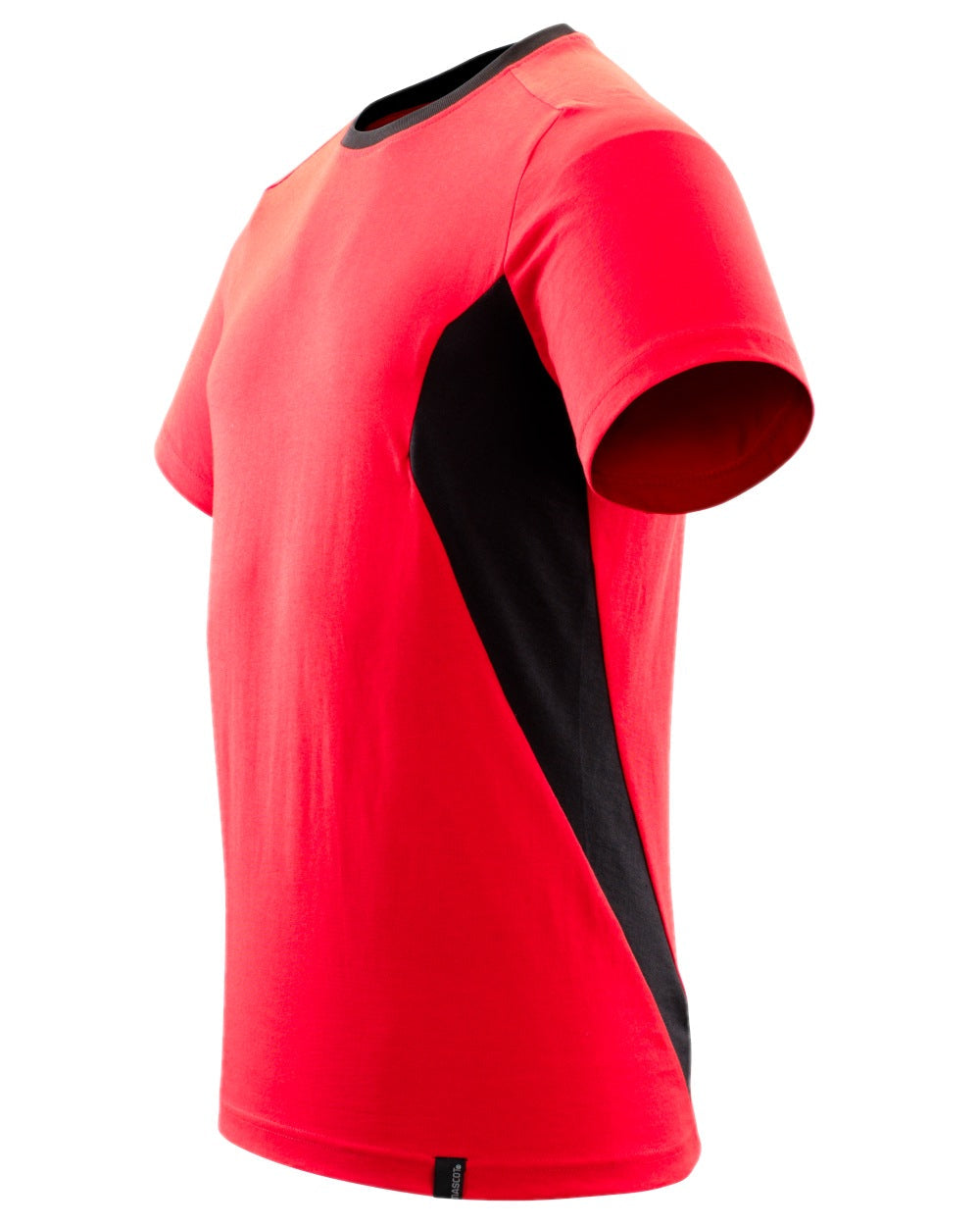 Traffic Red Black Coloured Mascot Workwear Mens Accelerate Round Neck T-Shirt on white background 