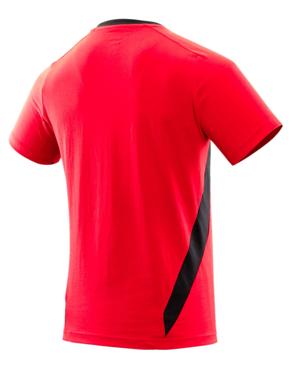 Traffic Red Black Coloured Mascot Workwear Mens Accelerate Round Neck T-Shirt on white background 