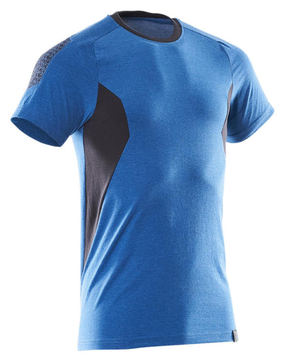 Azure Blue Dark Navy Colored Mascot Workwear Mens Accelerate Short Sleeve T-Shirt on white background 