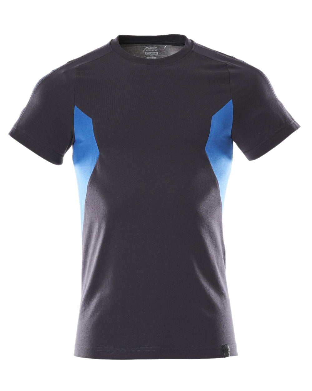 Dark Navy Azure Blue Colored Mascot Workwear Mens Accelerate Short Sleeve T-Shirt on white background 