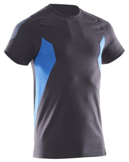 Dark Navy Azure Blue Colored Mascot Workwear Mens Accelerate Short Sleeve T-Shirt on white background 