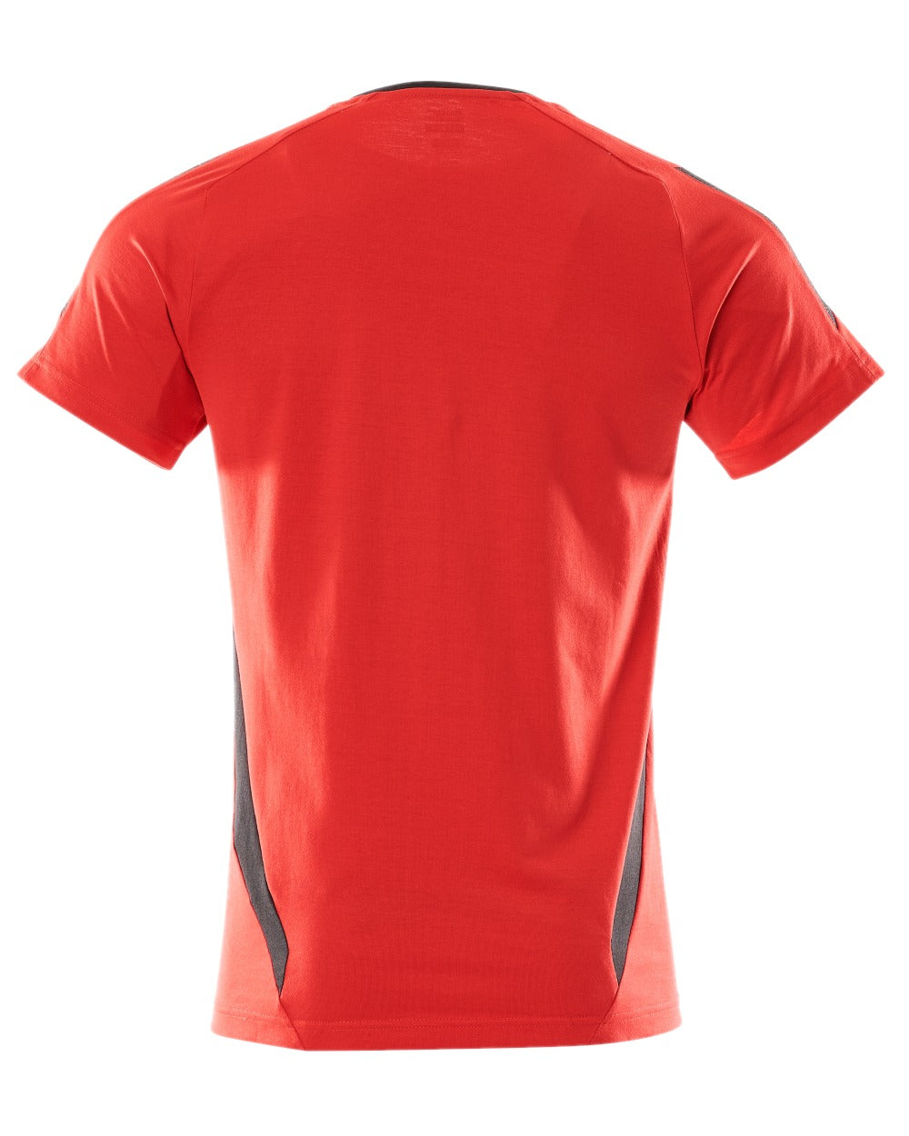 Traffic Red Black Colored Mascot Workwear Mens Accelerate Short Sleeve T-Shirt on white background 