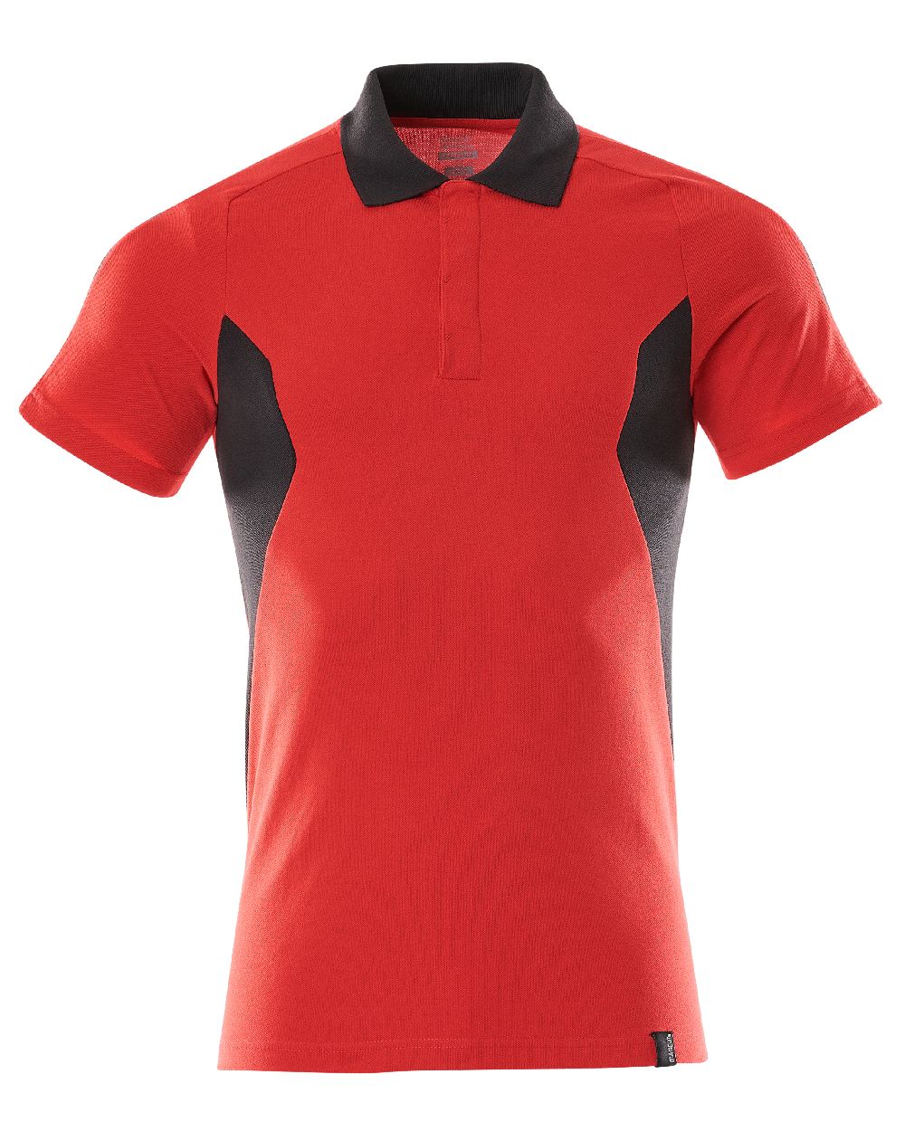 Traffic Red Black Coloured Mascot Workwear Mens Accelerate Short Sleeved Polo Shirt on white background 