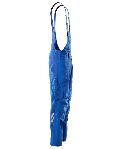 Azure Blue Coloured Mascot Workwear Mens Accelerate Stretch Zones Bib &amp; Brace With Kneepad Pockets on white background 