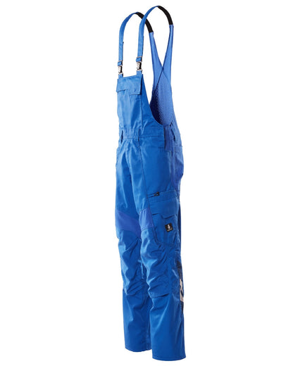 Azure Blue Coloured Mascot Workwear Mens Accelerate Stretch Zones Bib &amp; Brace With Kneepad Pockets on white background 