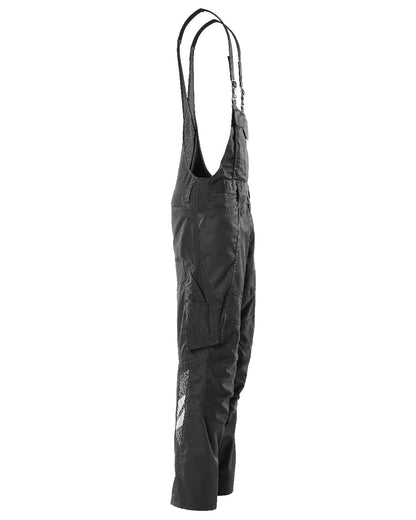 Black Coloured Mascot Workwear Mens Accelerate Stretch Zones Bib &amp; Brace With Kneepad Pockets on white background 