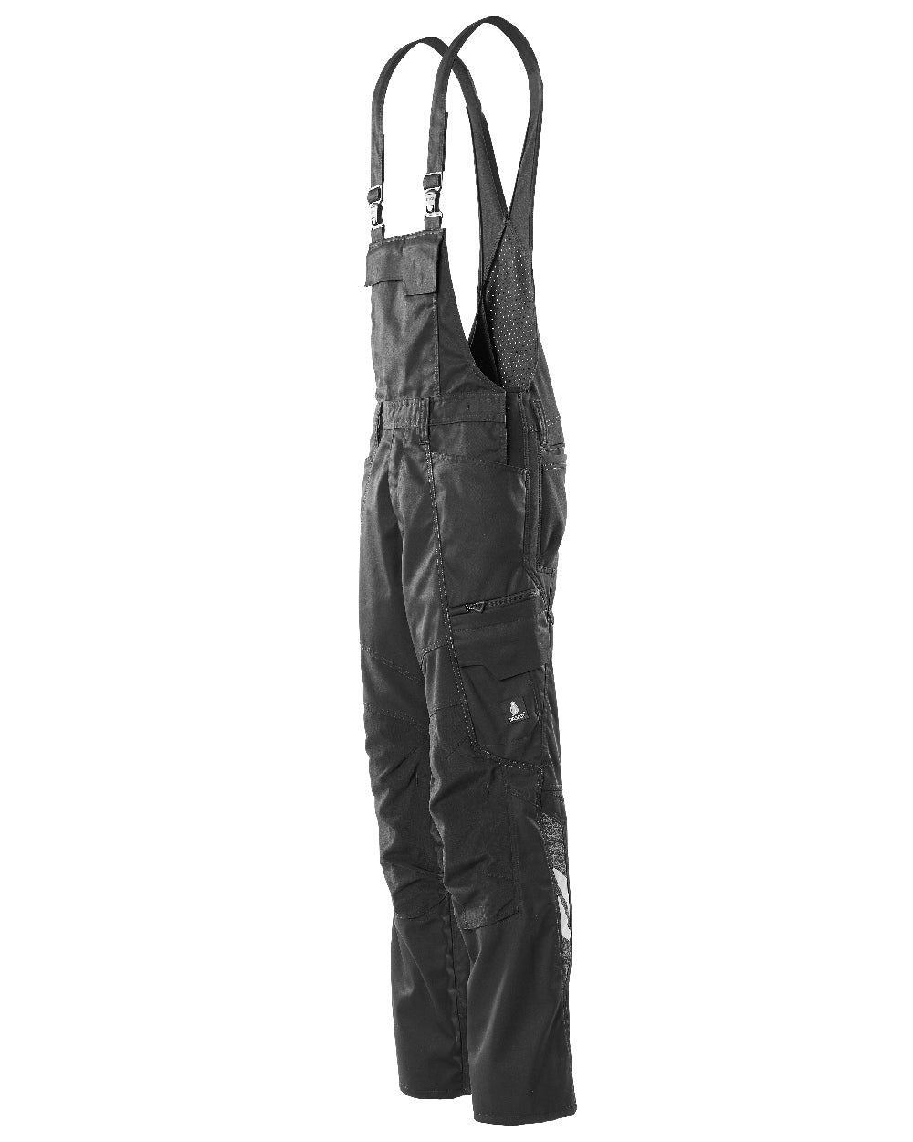 Black Coloured Mascot Workwear Mens Accelerate Stretch Zones Bib &amp; Brace With Kneepad Pockets on white background 