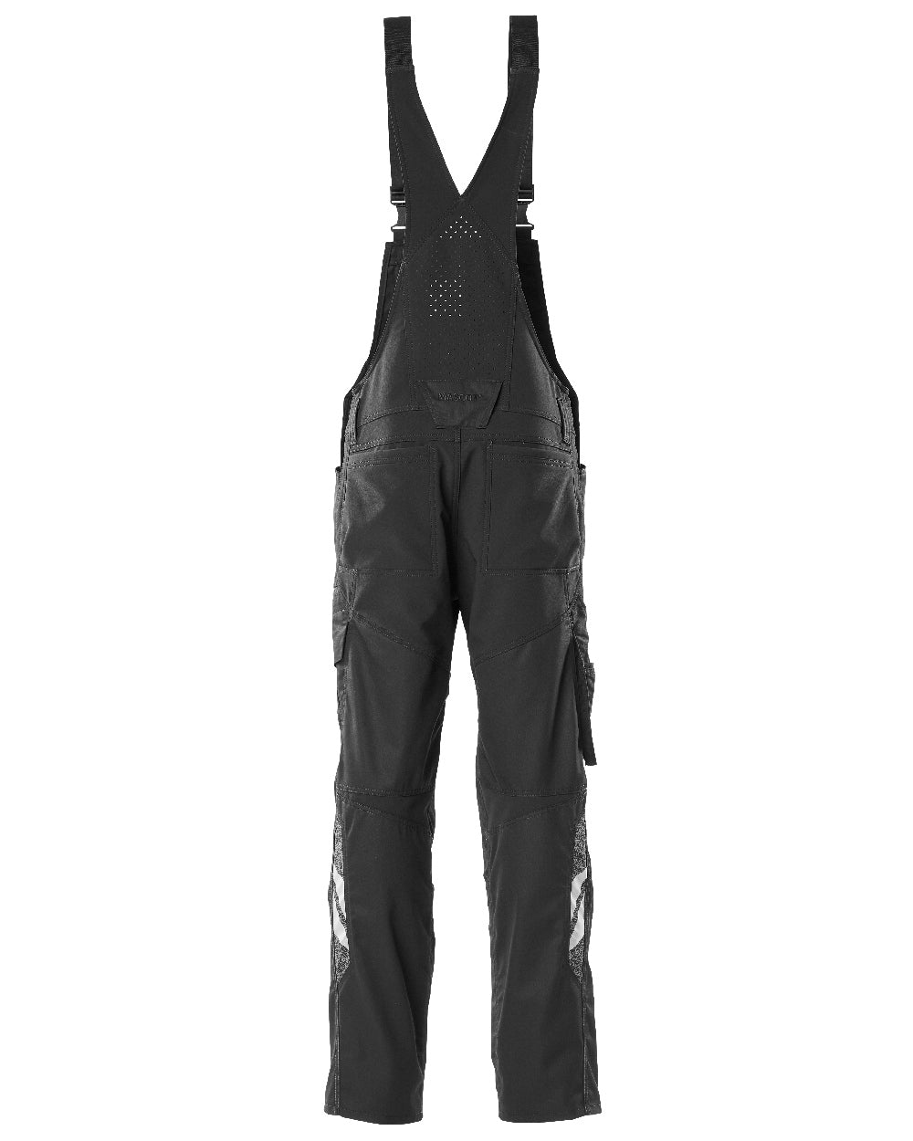 Black Coloured Mascot Workwear Mens Accelerate Stretch Zones Bib &amp; Brace With Kneepad Pockets on white background 