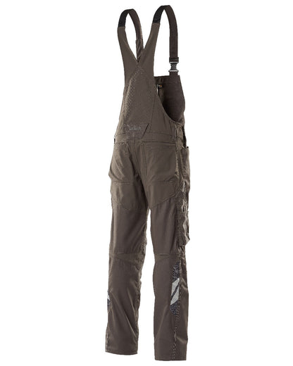 Dark Anthracite Coloured Mascot Workwear Mens Accelerate Stretch Zones Bib &amp; Brace With Kneepad Pockets on white background 