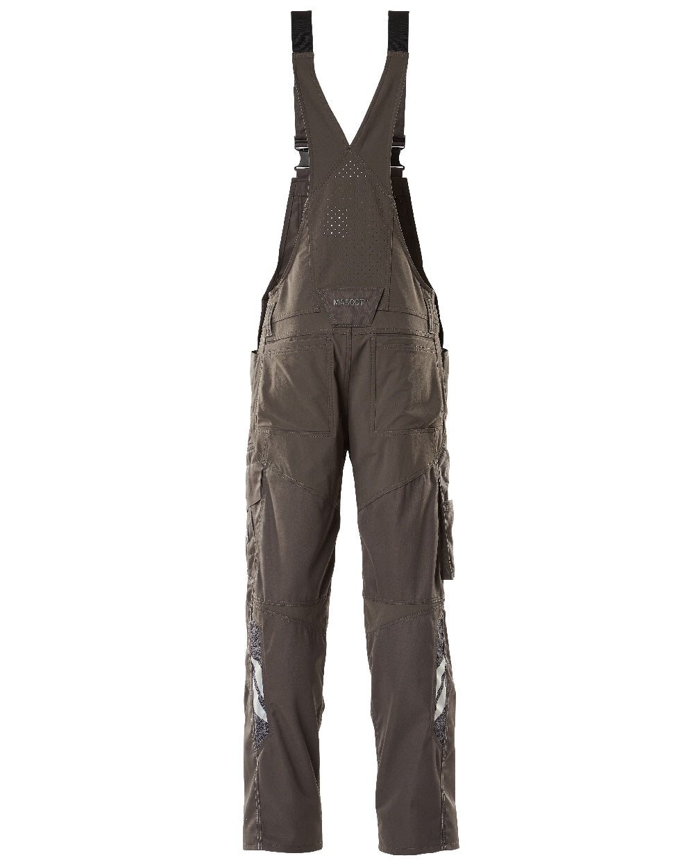 Dark Anthracite Coloured Mascot Workwear Mens Accelerate Stretch Zones Bib &amp; Brace With Kneepad Pockets on white background 