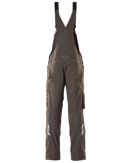 Dark Anthracite Coloured Mascot Workwear Mens Accelerate Stretch Zones Bib &amp; Brace With Kneepad Pockets on white background 
