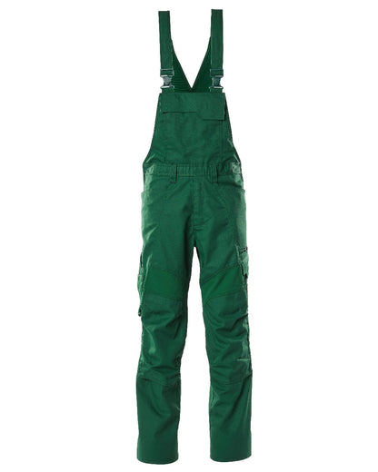 Green Coloured Mascot Workwear Mens Accelerate Stretch Zones Bib &amp; Brace With Kneepad Pockets on white background 