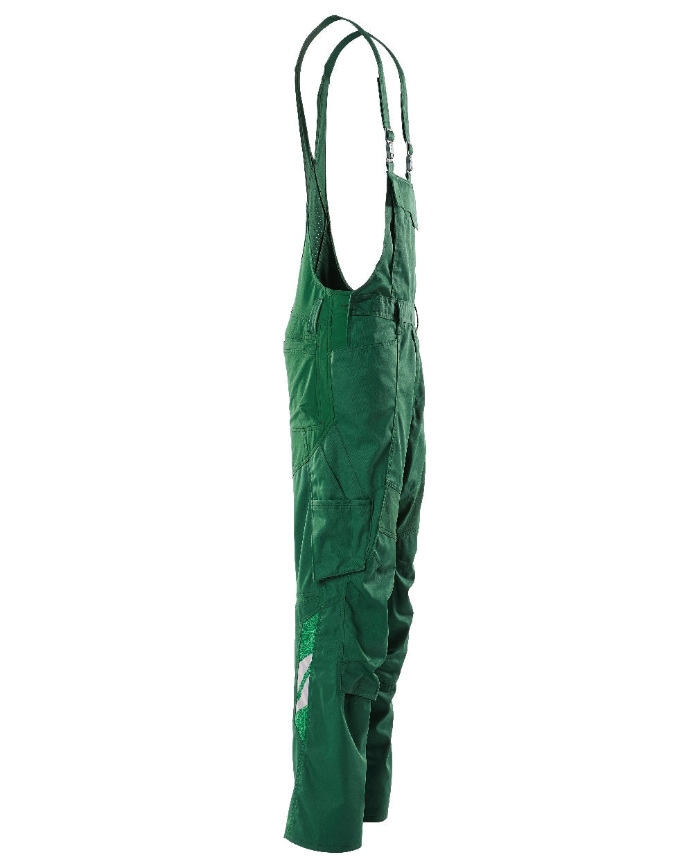 Green Coloured Mascot Workwear Mens Accelerate Stretch Zones Bib &amp; Brace With Kneepad Pockets on white background 