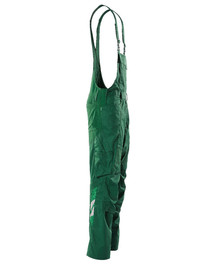 Green Coloured Mascot Workwear Mens Accelerate Stretch Zones Bib &amp; Brace With Kneepad Pockets on white background 