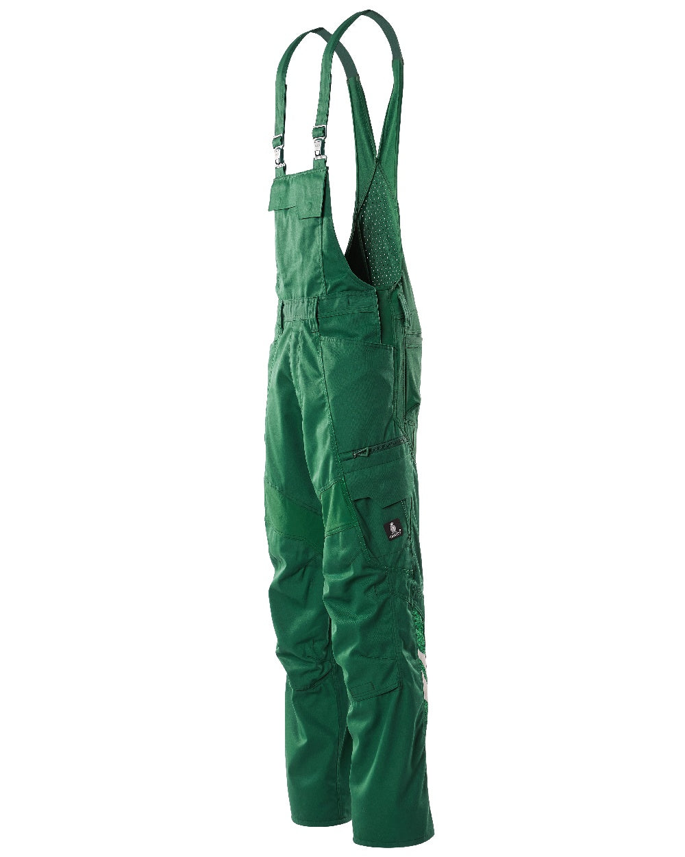 Green Coloured Mascot Workwear Mens Accelerate Stretch Zones Bib &amp; Brace With Kneepad Pockets on white background 
