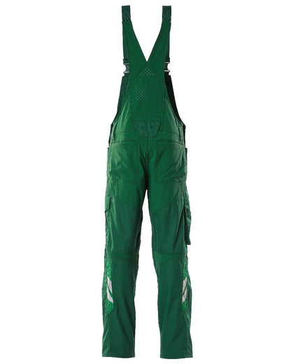 Green Coloured Mascot Workwear Mens Accelerate Stretch Zones Bib &amp; Brace With Kneepad Pockets on white background 